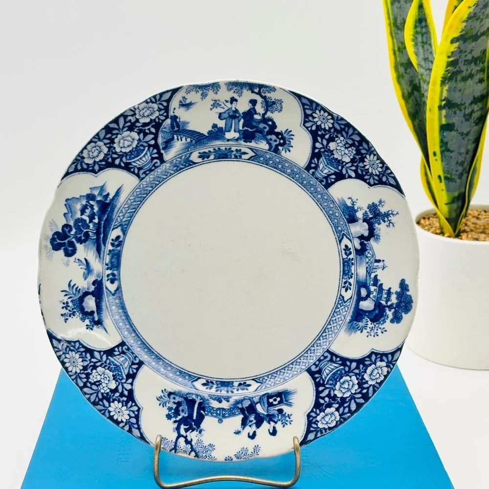 Vtg Booths Ming Silicon China Blue White Scalloped Dinner Plate England 9.75